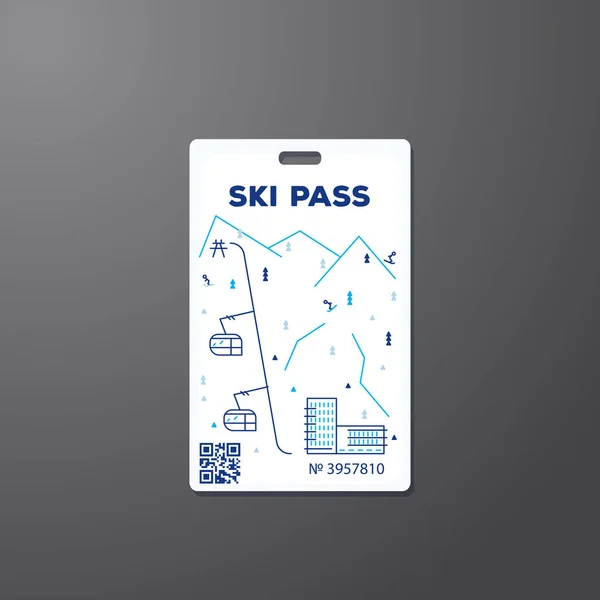 Ski Passar Linha Estilo Vetor Ilustração Modelo Passe Esqui Férias — Vetor de Stock