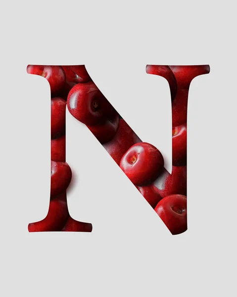 新鮮なおいしい赤いチェリーから作成されたアルファベットの3D文字 後に薄い灰色の背景から切り取られました 3Dテキスト用食品タイプ — ストック写真