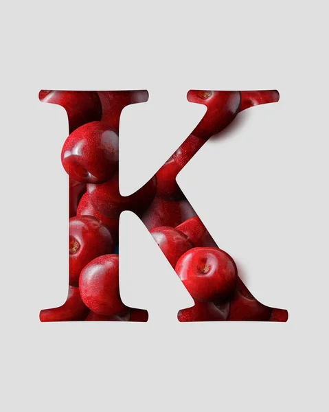 Letra Alfabeto Criado Partir Cerejas Vermelhas Deliciosas Frescas Latter Cortado — Fotografia de Stock