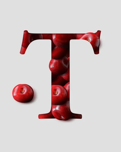 Letra Alfabeto Criado Partir Cerejas Vermelhas Deliciosas Frescas Latter Cortado — Fotografia de Stock