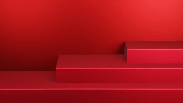 Stüdyo zemininde 3 katmanlı geometri, ürün sunumu için simüle edilmiş arka plan platformu Kırmızı 3D sunum arkaplanı