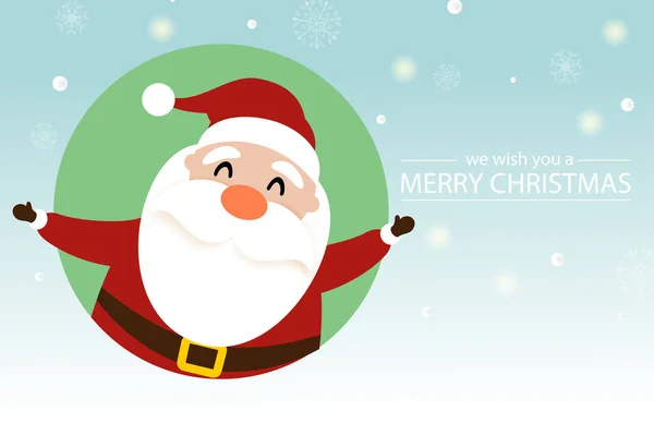 Mutlu Noeller ve yeşil arka planda şirin Noel Baba 'yla mutlu yıllar. Tatil karikatür karakter vektörü