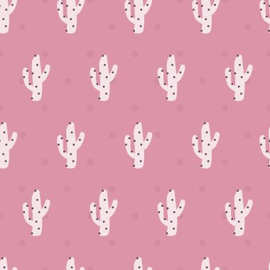 Şirin kaktüs lekeli pastel pembe. Sevimli ve eğlenceli tarzı olan marka için eğlenceli, modern ve esnek bir şablon. Yinelenen desen. Mutlu, parlak ve büyülü ruh hali.