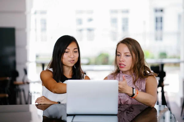 동료의 초상화 아시아 여자와 노트북 컴퓨터에 Dcf Cashflow 하루에 — 스톡 사진