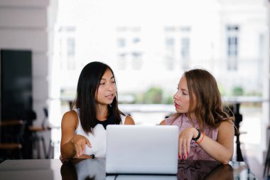 İki iş farklı bir takım portresi (beyaz kadın bir Çinli Asyalı kadın ve beyaz bir) bir dizüstü bilgisayarda Dcf nakit akışı modeli üzerinde gün arıyorum.