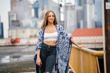 Açık uzun saçlı şık kadın portresi 