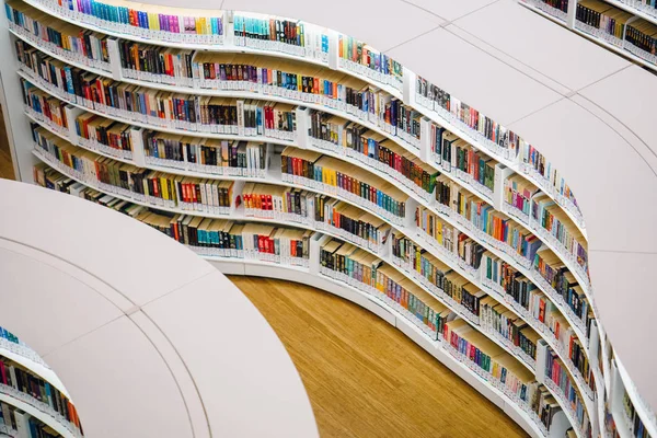 Linha Livros Diferentes Uma Biblioteca — Fotografia de Stock