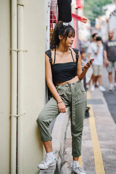 Young Asian Woman Casual Clothes Using Smartphone — Stock Photo, Image