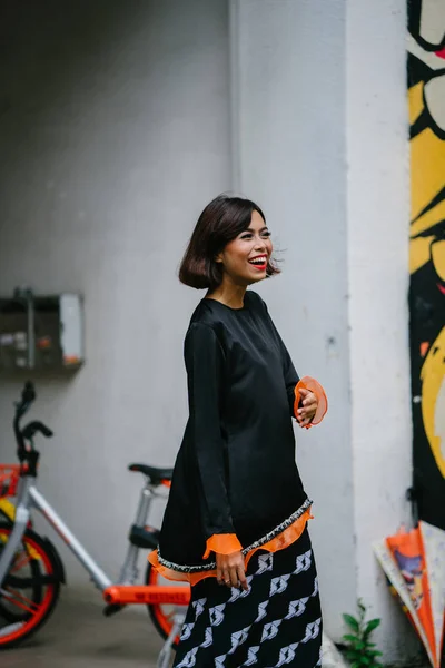 Portrait Young Attractive Photogenic Singaporean Malay Woman Posing Outdoors — Stock Photo, Image