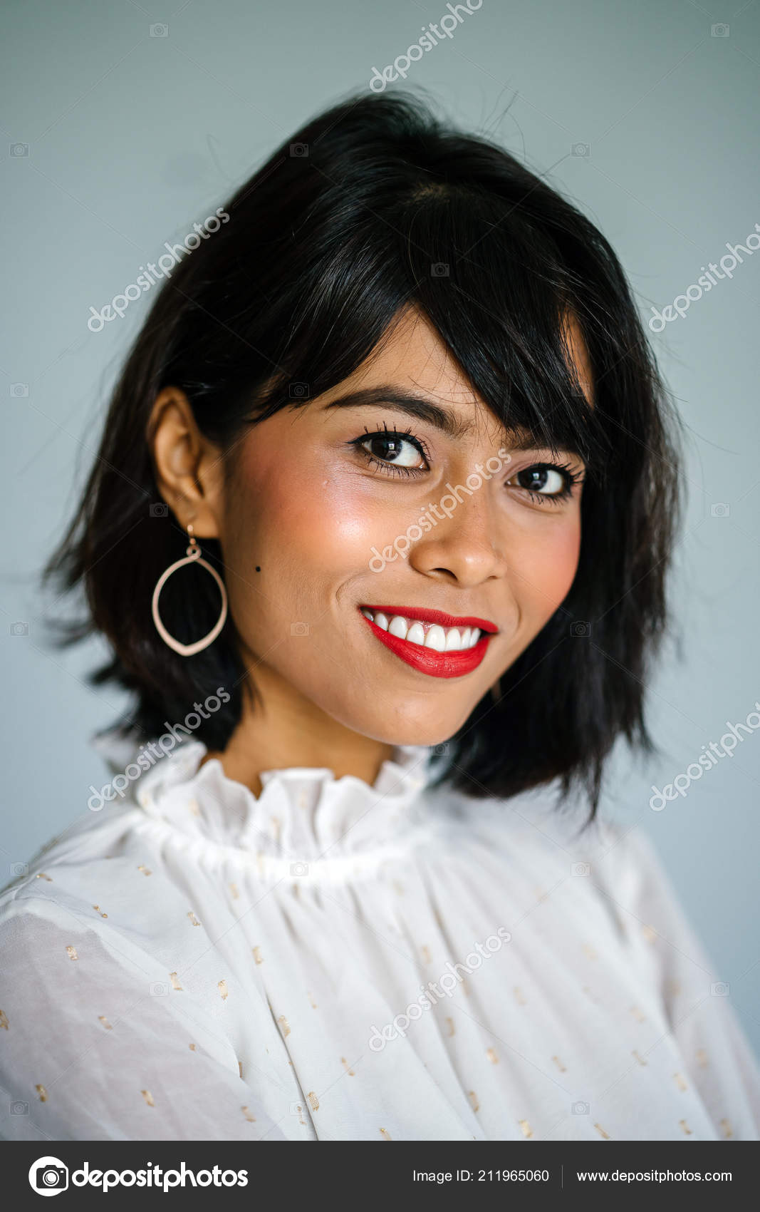 Portrait Young Tall Slim Malay Woman White Shirt Black Pants