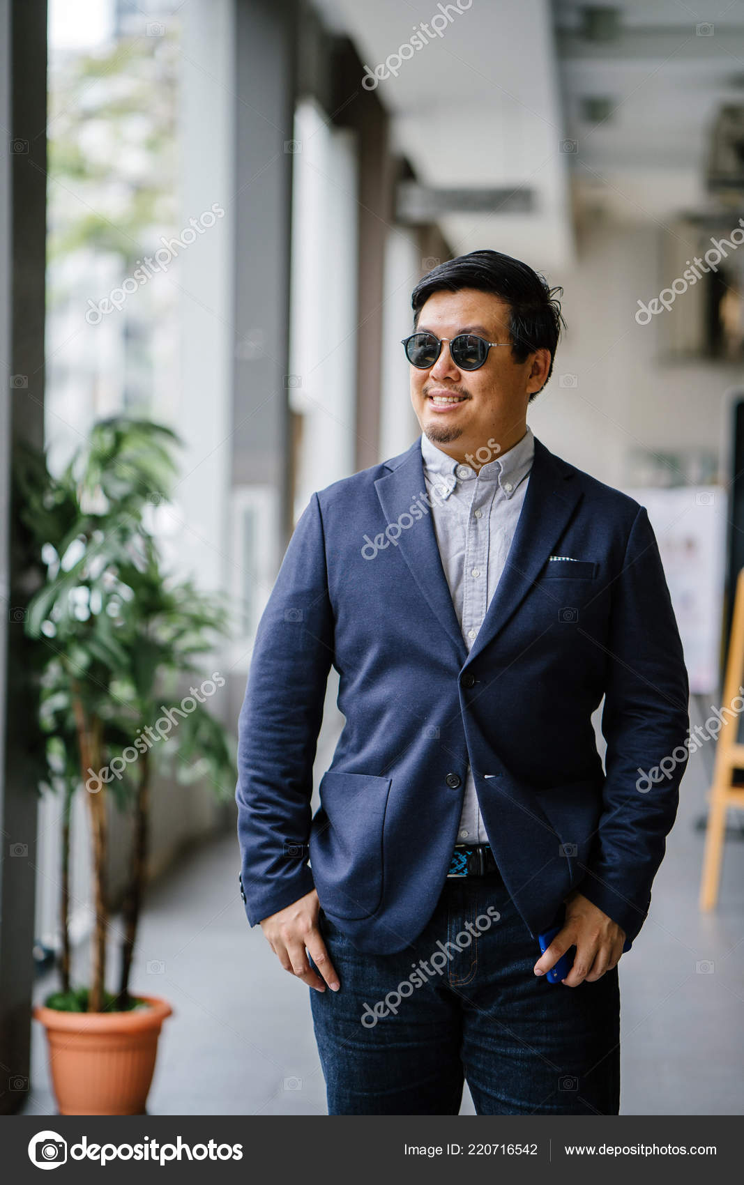 Portrait Middle Aged Chinese Asian Man Singaporean Smart Casual