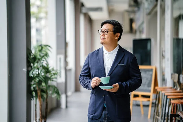 Portrait Educated Middle Aged Chinese Asian Man Business Casual Spectacles — Stock Photo, Image
