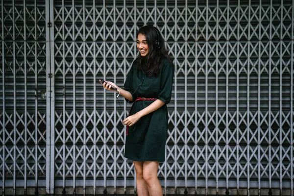 Portrait Young Attractive Beautiful Indian Asian Millennial Girl Dancing She — Stock Photo, Image