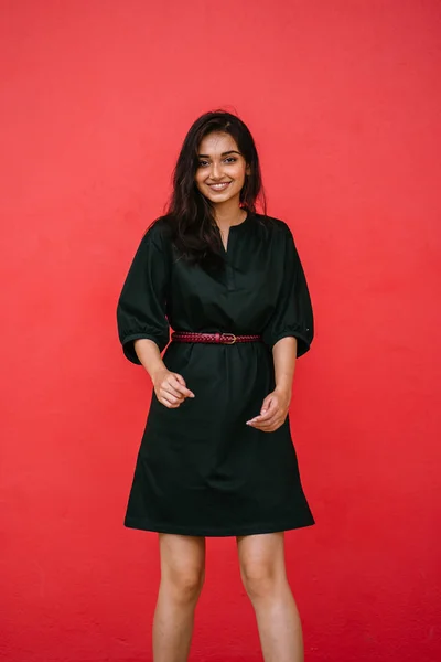 Studio Portrait Beautiful Young Attractive Indian Asian Woman Red Studio — Stock Photo, Image