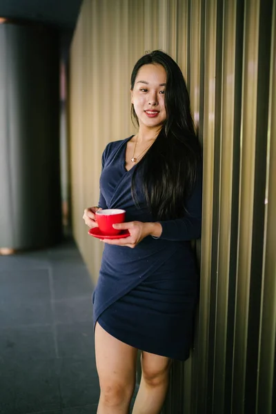 Portret Van Een Jonge Mooie Aziatische Chinese Vrouw Een Stijlvolle — Stockfoto