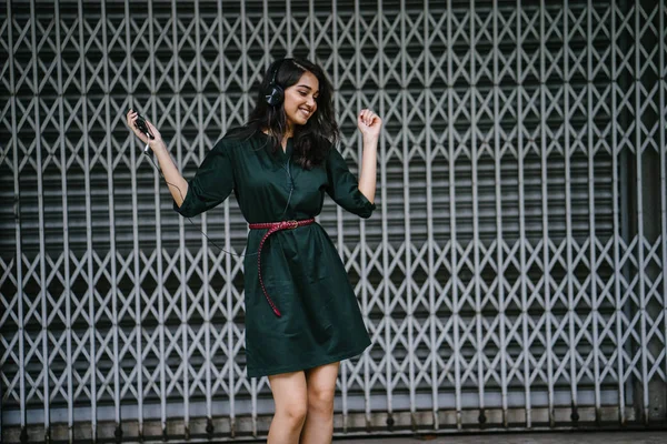 Portrait Young Attractive Beautiful Indian Asian Millennial Girl Dancing She — Stock Photo, Image