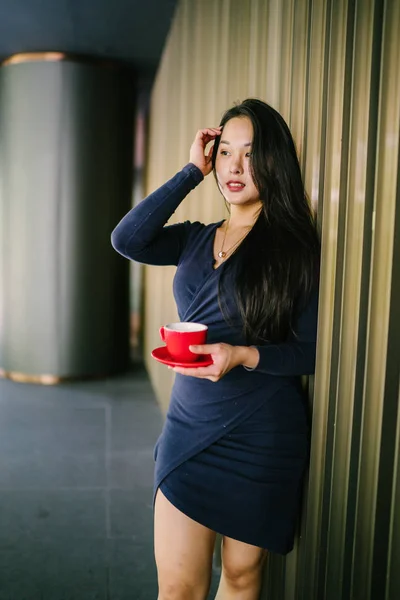 Portret Van Een Jonge Mooie Aziatische Chinese Vrouw Een Stijlvolle — Stockfoto