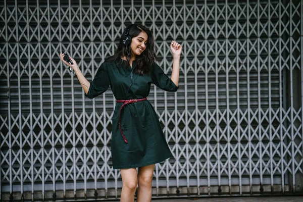 Portrait Young Attractive Beautiful Indian Asian Millennial Girl Dancing She — Stock Photo, Image