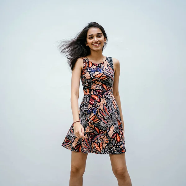 Fashion Portrait Beautiful Young Slim Indian Asian Girl Dress Posing — Stock Photo, Image