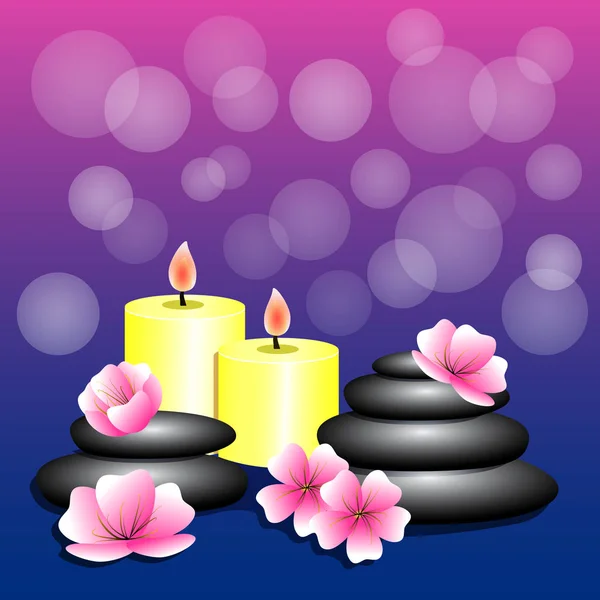 Spa background. Bamboo, candles, Spa stones, flowers  for banner, leaflet, brochure, poster, website decoration. Vector illustration.