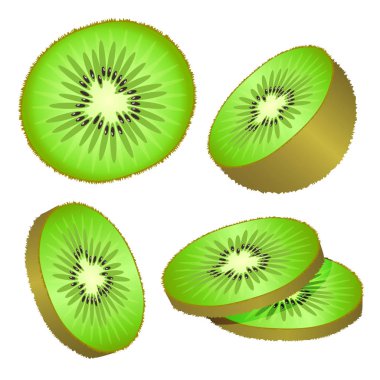 Kivi ve kivi illüstrasyonlar izole beyaz arka plan üzerinde dilim kümesi. Vektör çizim.