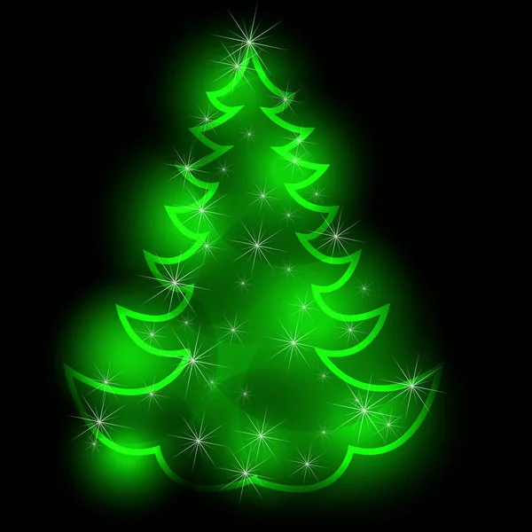 Siyah bir arka plan üzerinde pırıl pırıl bir Noel ağacı süsleme unsuru kullanılır. Vektör çizim.