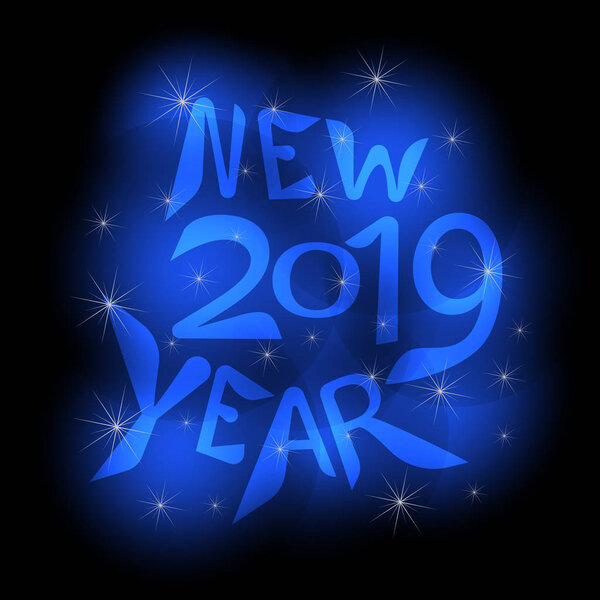 Праздничная сияющая новогодняя надпись на черном фоне с мерцанием. Векторная иллюстрация
.