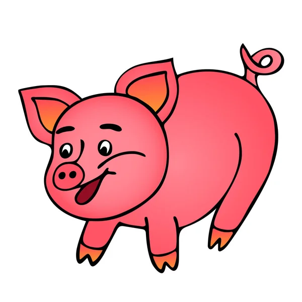 Pembe beyaz arka plan üzerinde izole domuz gülümseyerek. Vektör çizim.