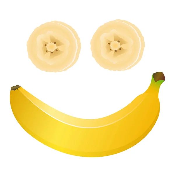 Gelbe Banane Und Zwei Geschnittene Bananenscheiben Auf Weißem Hintergrund Vektorillustration — Stockvektor