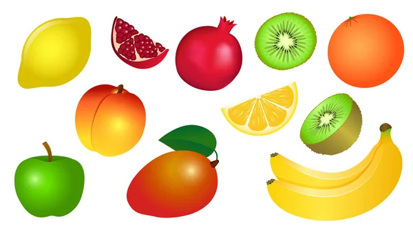 Conjunto Ilustraciones Vectoriales Frutos Verdes Anaranjados Rojos Amarillos Set Compuesto — Archivo Imágenes Vectoriales