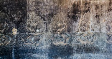 arka plan: apsara, siyah ve gri renklerde Angkor Wat, Kamboçya'da bir duvar süs yakın çekim dans