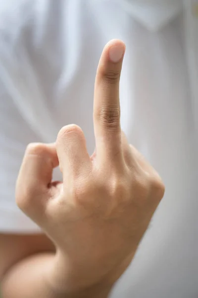 Unhöflich Und Hand Zeigt Mittelfinger Hand Dreht Unhöflichen Mittelfinger Unhöflich — Stockfoto