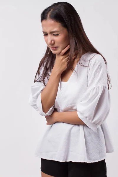 Sick Asian Woman Sore Throat Cold Flu — Stock Photo, Image