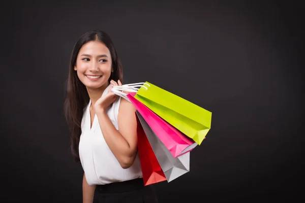 Asiatico Donna Holding Shopping Bag — Foto Stock