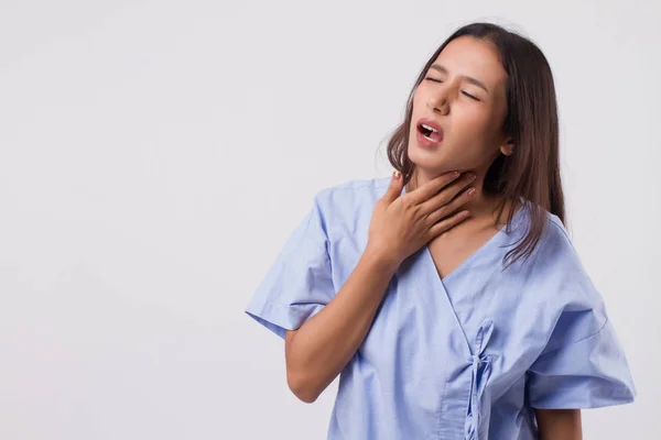 Wanita Sakit Menderita Sakit Tenggorokan — Stok Foto