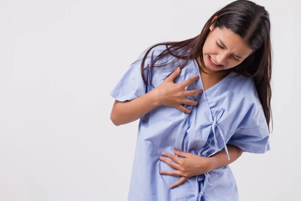 请病假强调与胃酸 胃食管反流症状的女人 — 图库照片