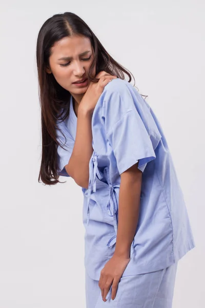 Wanita Dengan Bahu Atau Leher Sakit Kekakuan Cedera — Stok Foto