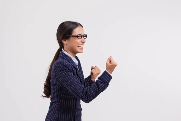 Succesvolle Enthousiast Gelukkig Aziatische Zakenvrouw — Stockfoto