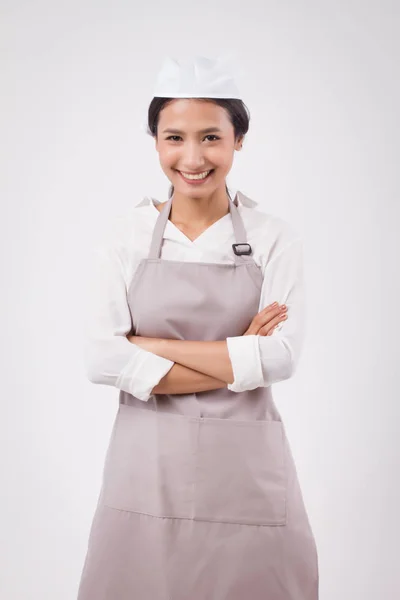 Glücklich Lächelnd Selbstbewusst Professionelle Asiatische Hausangestellte Haushaltshilfe Hausfrau Krämerin Hausfrau — Stockfoto