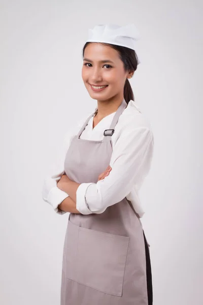 Glücklich Lächelnd Selbstbewusst Professionelle Asiatische Hausangestellte Haushaltshilfe Hausfrau Krämerin Hausfrau — Stockfoto