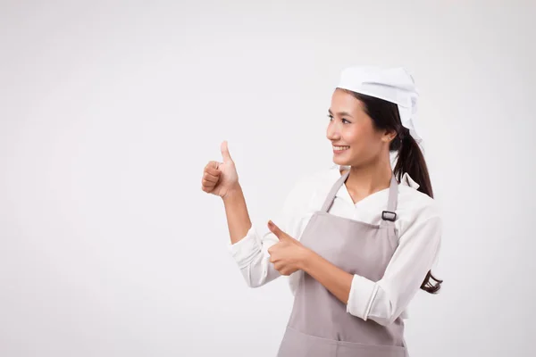 Felice Sorridente Donna Asiatica Che Punta Accettando Buon Pollice Domestica — Foto Stock