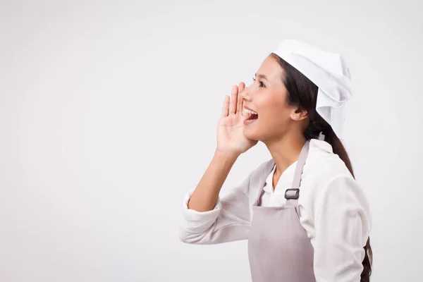 Felice Sorridente Eccitato Professionista Asiatico Donna Domestico Lavoratore Urlando Parlando — Foto Stock