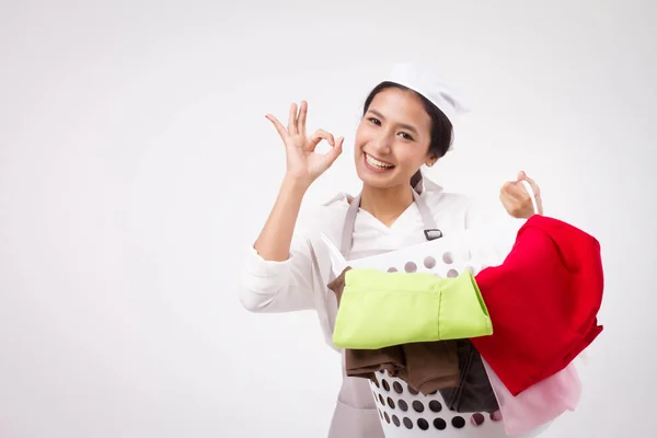 Feliz Sorrindo Asiático Mulher Dando Sim Aprovação Mão Bom Aprovado — Fotografia de Stock