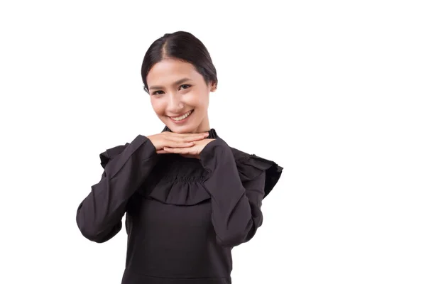 Glücklich Lächelnd Selbstbewusstes Frauenporträt Entspannt Positiv Glücklich Lächelnde Frau Lächelt — Stockfoto