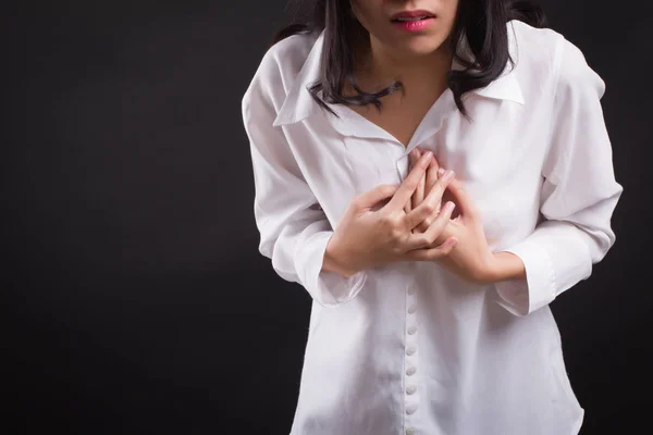 Malade Femme Stressée Avec Reflux Acide Symptômes Germes — Photo