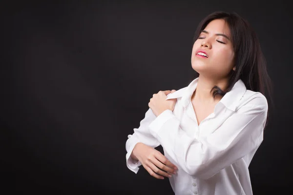 Mujer Con Dolor Hombro Cuello Rigidez Lesión — Foto de Stock