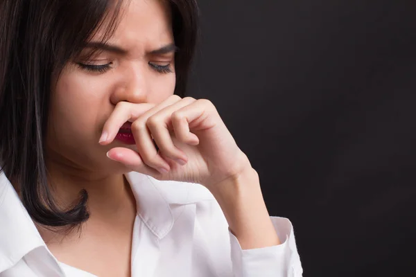 Mujer Coger Resfriado Secreción Nasal — Foto de Stock