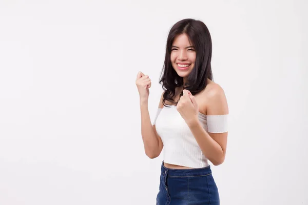 Emocionado Feliz Mujer Expresión Sorprendido Sorprendido Mujer Asiática Retrato Estudio —  Fotos de Stock