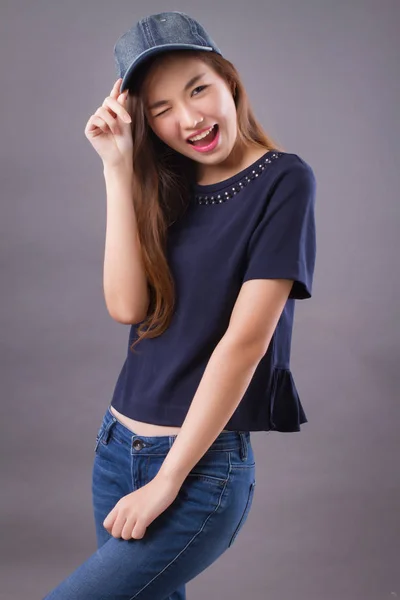 Happy Asian Girl Smiling Woman Face Portrait Happy Smiling Joyful — Stock Photo, Image