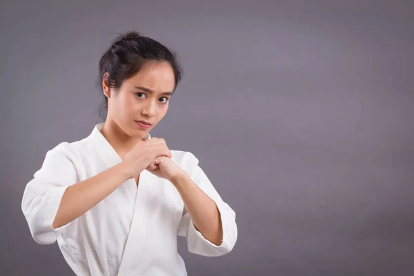 Woman Fighter Portrait Asian Woman Practicing Martial Arts Mixed Martial — Stock Photo, Image